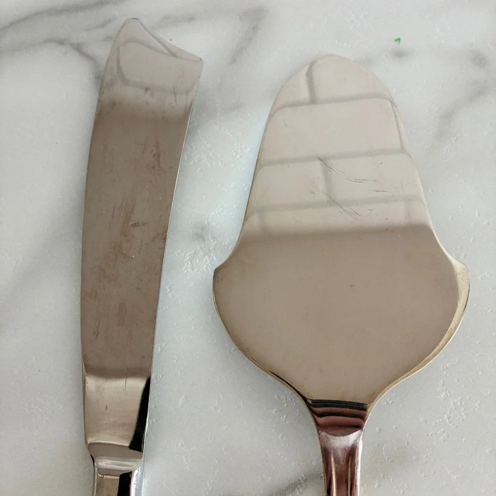 Vtg Gottinghen 18/10 Stainless Steel Cake Server Knife Set 24K Gold Italy